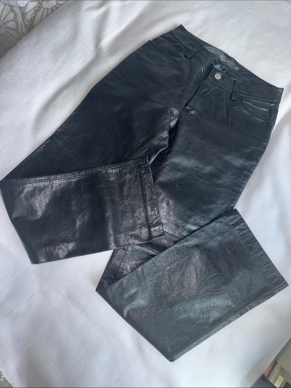 Vintage Gap 💯 Leather Pants Black Moto Biker boot cut size 1 Y2K